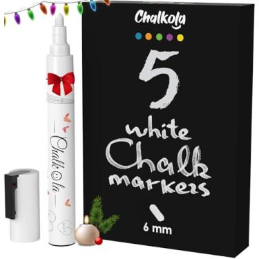 Imagem de Chalkola Marcadores de giz brancos para quadro-negro, placa de negro, janela, bistrô, carro, vidro (pacote com 5 6 mm) - marcadores de quadro negro líquido apagáveis - canetas de giz lavável com ponta