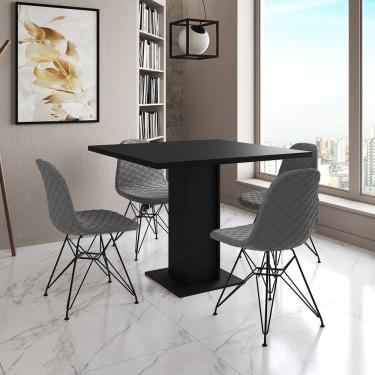 Imagem de Mesa Jantar Londres Quadrada Preta 90Cm 4 Cadeiras Estofadas Grafite Eames Ferro Preto