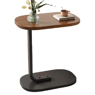 Imagem de Mesa Lateral C-Shape, Tampo em Madeira, Base em Metal Preto, Mesa Auxiliar para Sofá e Sala de Estar