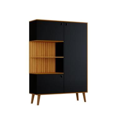 Imagem de Armário organizador 3 portas e 7 prateleiras sala,cozinha pés em poliuretano e pintura ripado 3D (preto ripado)