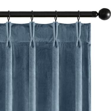 Imagem de MIULEE Cortinas de veludo azul pedra 228 cm de comprimento, cortinas blackout plissadas com ganchos, painéis plissados com isolamento térmico para quarto, sala de estar, 2 painéis