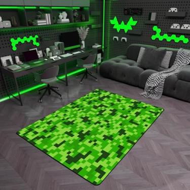 Imagem de Tapete de realce de jogador de mineiros pixelados verdes para decoração de sala de estar em casa, tapete de área de videogame, crianças, meninos, adolescentes, tapetes decorativos de gamepad de
