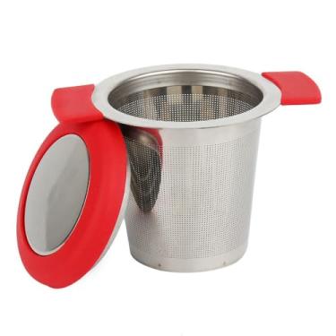 Imagem de Infusor de chá de aço inoxidável com alça dupla, filtro de folhas soltas de malha fina para xícaras, canecas e bules, vermelho
