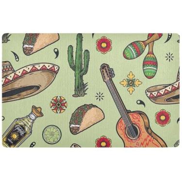 Imagem de TSENQUE Tapete colorido personalizado para festa mexicana vintage outono bonito decoração de varanda, tapete de entrada impermeável, tapetes antiderrapantes para casa, lavável, 81 cm x 50 cm