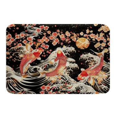 Imagem de Erosebridal Tapetes de banheiro coloridos com flores de cerejeira japonesas, tapetes de banheiro com ondas do oceano japonês, acessórios de banheiro estilo japonês, 50 x 81 cm