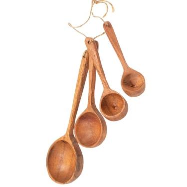 Imagem de Conjunto de talheres de madeira de 4 peças - Colheres medidoras de madeira feitas à mão para utensílios de cozinha, assar, cozinhar, medir especiarias - Ferramentas rústicas duráveis para casa, chef