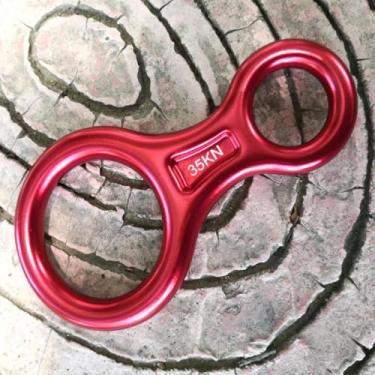 Imagem de Figura de alumínio oito descendentes com design de alta resistência para escalada de rapel e suporte de amarração atividades ao ar livre com corda vermelha
