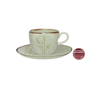 Imagem de Xícara Em Porcelana Grande Com Pires 200 ml Ryo Bambu Oxford 16x09