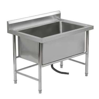 Imagem de Pia de tigela única grande, pia de aço inoxidável independente, pias utilitárias de aço inoxidável, pia de cozinha de bacia única, banheira de lavanderia de nível comercial, com kit de drenagem e