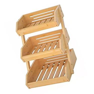 Imagem de Cryfokt Cesta de Frutas de Bambu, Grande Capacidade, Design Elegante, Suporte para Despensa de Cozinha, Caixa de Armazenamento Multiuso para Frutas e Legumes (Cesta de de três camadas