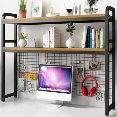 Imagem de Estante de mesa para mesa de computador - rack organizador de mesa ajustável de 2 camadas, rack de exibição de armazenamento de mesa de grade, estante de mesa de ferro forjado, para escritório/cozinha