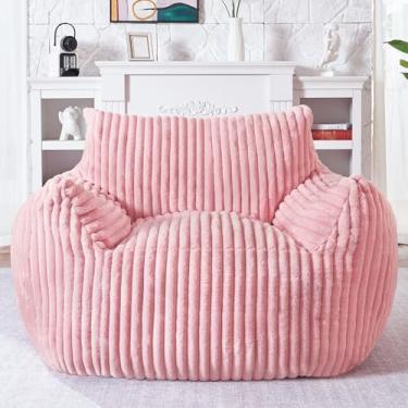 Imagem de HABUTWAT Cadeira gigante para adultos, pufe grande, poltrona de chão com apoios de braços, pufe fofo de pelúcia, cadeira de sofá preguiçosa para leitura de quarto e sala de estar (rosa claro)