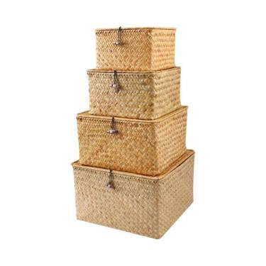 Imagem de Conjunto De 4 Cestos De Armazenamento De Vime De Capim Marinho Com Tam