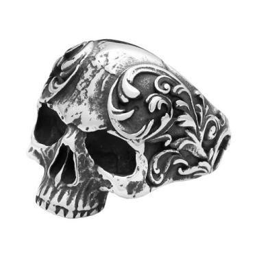 Imagem de Anel Unissex Vintage Punk Caveira Gótica Flor Em Aço Inoxidável Joia A
