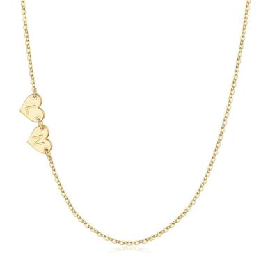 Imagem de M MOOHAM Dois colares de coração lateral para mulheres - Coração delicado com duas iniciais colares para mulheres, colar lateral, joias personalizadas, presentes de aniversário para mãe, melhor amiga