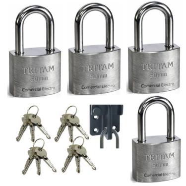 Imagem de Kit 04 Cadeados Tritan Proteção Antifurto 50mm Com Chave Tetra Prevenç