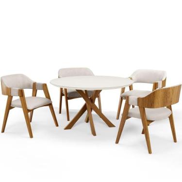 Imagem de Mesa De Jantar Redonda Cora 120cm Off White M04 com 04 Cadeiras Living