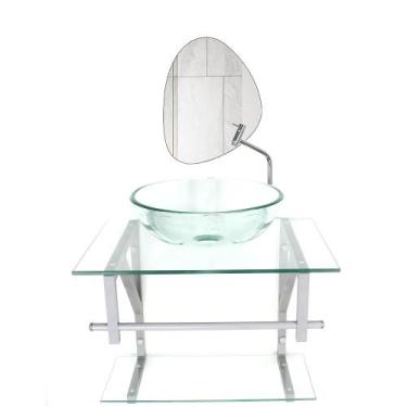 Imagem de Conjunto Gabinete Vidro Banheiro 60cm Com Espelho Orgânico Moderno - C