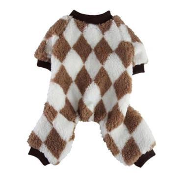 Imagem de SIWOTED Roupas para animais de estimação Pijama de dormir integrado de quatro patas de flanela quente e confortável universal para cães e gatos (Café Branco L)