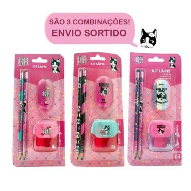 Imagem de Kit Escolar Material Com 2 Lápis Borracha e Apontador Rebecca Bonbon -