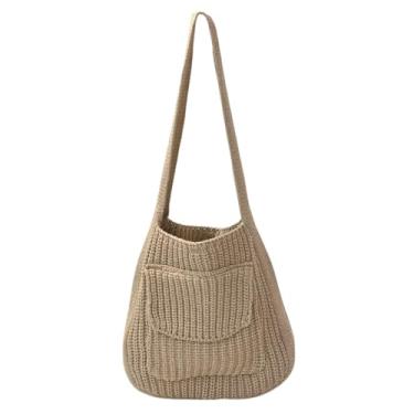 Imagem de ENBEI Bolsa feminina de crochê, bolsa de ombro, bolsa de praia, linda bolsa ecológica feita à mão para compras, viagens, uso diário, Caqui