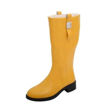 Imagem de Botas femininas casuais de inverno estilo britânico qualidade feitas à mão botas longas salto baixo cano médio moderno retrô, Amarelo, 38