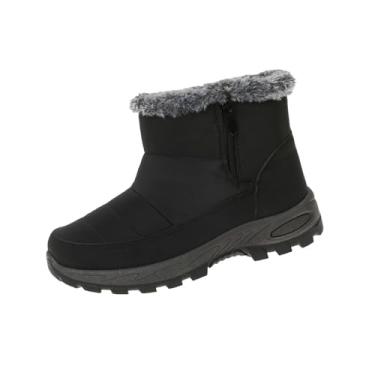 Imagem de Botas femininas casuais de inverno com zíper lateral grosso bico redondo para estilo esportivo, Preto, 35