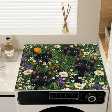 Imagem de Capas superiores de lavadora e secadora, capa antiderrapante para máquina de lavar roupa com flores de gatos fofos, protetor à prova de poeira, almofada de cobertura para lavanderia, cozinha, 60 x 50