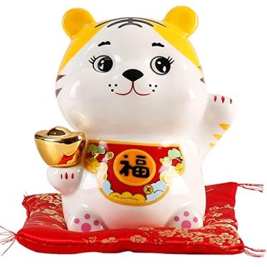 Imagem de Cofrinho de cerâmica pequeno tigre cofrinho bonito e criativo presente de abertura, ornamentos personalizados feitos à mão, caixa de armazenamento de moedas de animais para meninas, presente de ano