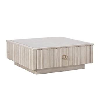 Imagem de Mesa de centro mesa de centro quadrada mármore bancada mesa de centro retro casa sala de estar mesa de centro com gaveta de armazenamento grande mesa de quarto (100 * 100 * 45 cm)