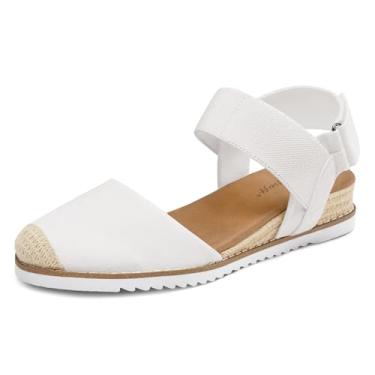 Imagem de mysoft Sandálias femininas de salto baixo confortáveis com bico fechado, alpargatas sem cadarço, tira elástica no tornozelo, sandálias de caminhada, Branco, 6.5 Wide
