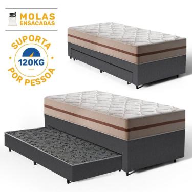 Imagem de Cama Box com Colchão de Classic Molas Ensacadas + Auxiliar de Espuma Unique Solteiro 88cm
