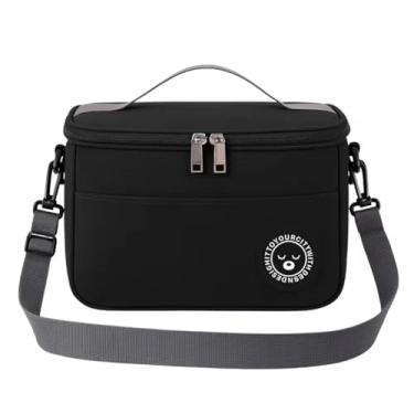 Imagem de Bolsa Térmica Nécessaire Porta Lancheira Marmita com Alça De Mão e Ombro Fecho Duplo e Bolso Externo (Preto)