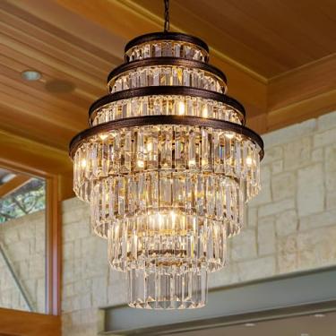 Imagem de Wellmet Lustre de cristal de ouro antigo, lustre de cristal de luxo vintage grande de 7 camadas, luz pendente de cristal de bronze para sala de estar, mesa de jantar, hall de entrada, sala de estar