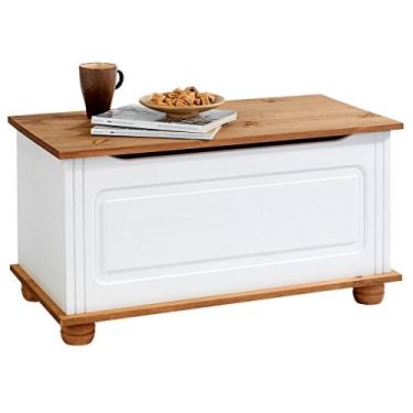 Imagem de IDIMEX Baú Assento Organizador Madeira Maciça Bristol (Branco Madeirado)