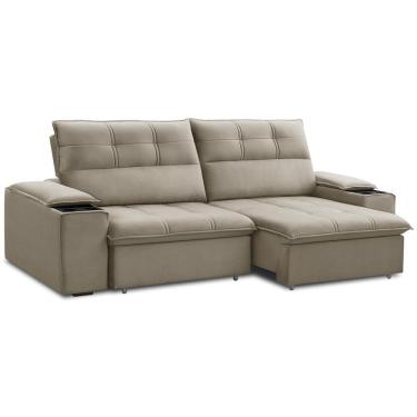 Imagem de Sofá Retrátil Reclinável 3 Lugares Sala De Estar 245cm Merida F04 Veludo Marrom Claro - Lyam Decor