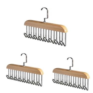 Imagem de Cabide Multiuso de Aço Inox com 8 Ganchos – KIT 2/4 Unidades, Organizador para Cintos, Gravatas, Cachecóis, Sutiãs e Colares, 28cm(3 CABIDES)