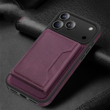 Imagem de Capa carteira de luxo em couro para iPhone 17 Air 16 15 14 Plus 13 12 11 Pro Max com fecho magnético resistente (Para iPhone 16e/Roxo)