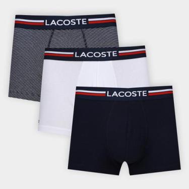 Imagem de Kit Cueca Boxer Lacoste Masculina - 3 Peças, Marinho, Branco, M