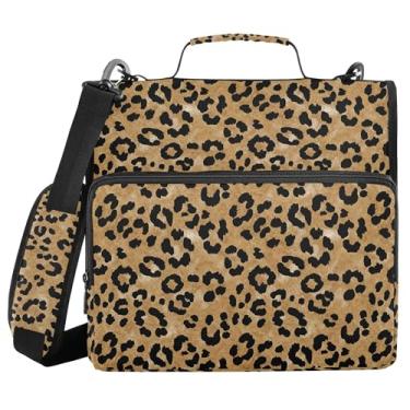 Imagem de SEHANY Fichário de zíper com estampa de leopardo com alça de ombro, capacidade para 500 folhas, vários bolsos, fichário com 3 anéis com zíper de 3 cm