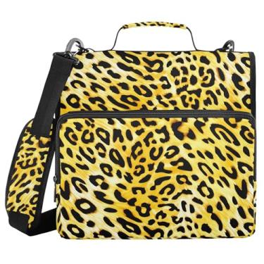 Imagem de SEHANY Fichário de zíper com estampa de leopardo com alça de ombro, capacidade para 500 folhas, vários bolsos, fichário com 3 anéis com zíper de 3 cm