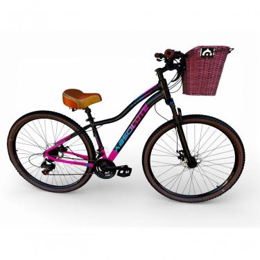Imagem de Bicicleta Aro 29 Feminina Absolute Hera Retrô Vintage 21v Confortável Cesta Selim 2 Molas - Preto/rosa Tam 15