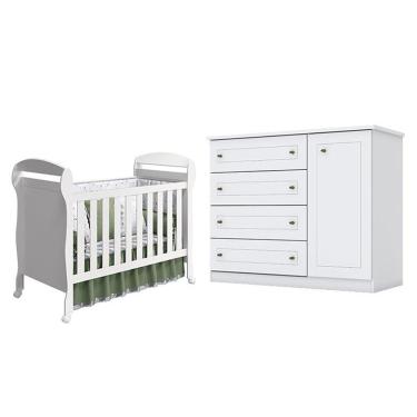 Imagem de Berço Americano Danny Branco Acetinado Reller E Cômoda Infantil Americano Branco Hp - Henn.
