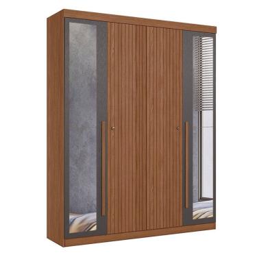 Imagem de Guarda Roupa Casal Ripado 4 Portas Buriti Com Espelho Jatobá Grafite Acetinado - Santos Andirá