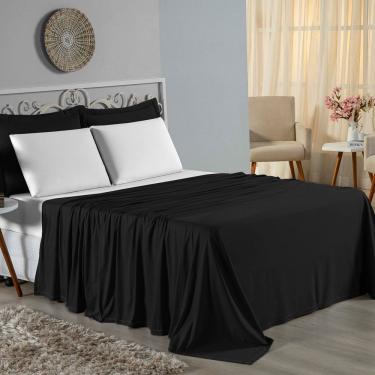 Imagem de Jogo De Cama Queen Nobre 4 Peças Lençol Com Elástico De 30cm De Altura Malha 100% Algodão - Preto / Branco