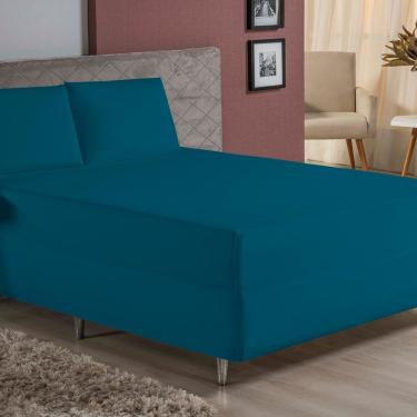 Imagem de Jogo De Cama Queen Nobre 3 Peças Luva De Box 55cm De Altura Malha 100% Algodão - Petróleo