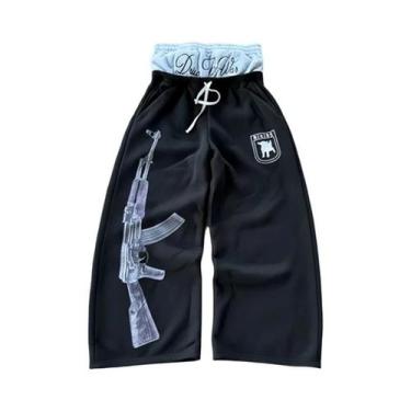 Imagem de Calças Street Guard De Cintura Alta Bordadas Com Estampa Y2K, Casuais,