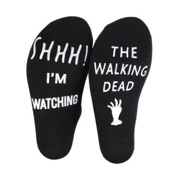 Imagem de Meias redondas engraçadas de algodão penteado com tema de terror, pret