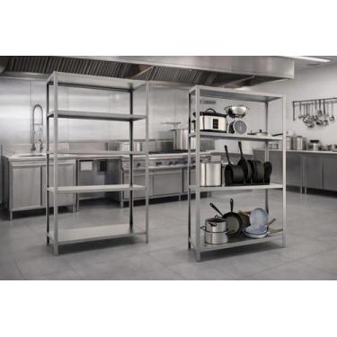 Imagem de Kit Estante Inox Cozinha Industrial 4 e 5 Prateleiras Comercial - Tech