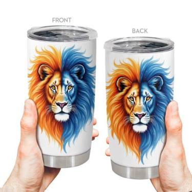 Imagem de Caneca Tumbler Oasisdream de aço inoxidável 600 ml com estampa de leão